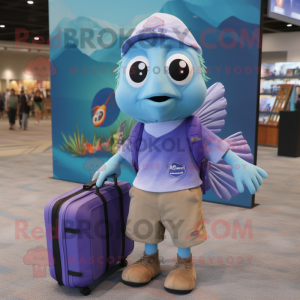 Lavender Betta Fish mascot costume character dressed with a Board Shorts and Briefcases