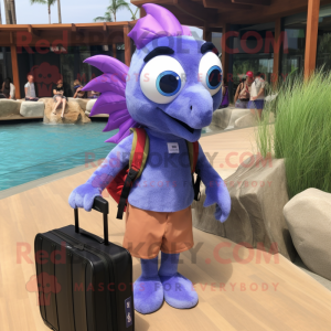Lavender Betta Fish mascot costume character dressed with a Board Shorts and Briefcases