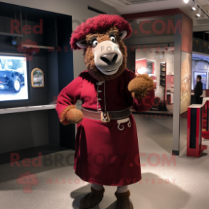 Maroon Suffolk Sheep mascot costume character dressed with a Shift Dress and Tie pins