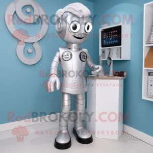 Silver Doctor mascot costume character dressed with a Playsuit and Earrings