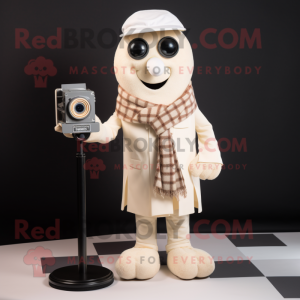 Cream Camera mascot costume character dressed with a Blazer and Scarf clips