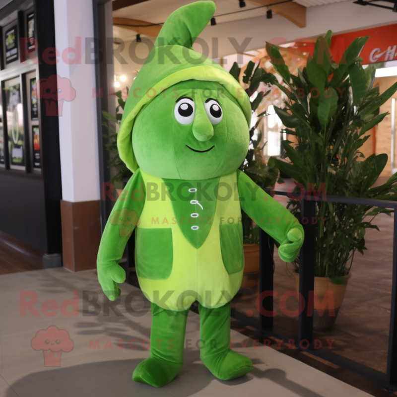 Lime Green Spinach mascot costume character dressed with a Romper and Beanies