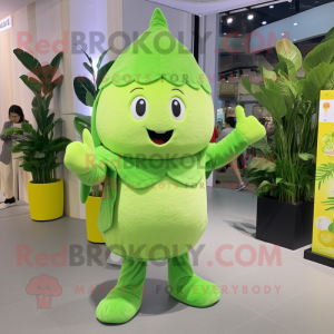 Lime Green Spinach mascot costume character dressed with a Romper and Beanies