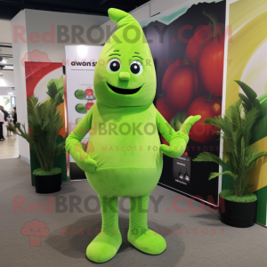 Lime Green Spinach mascot costume character dressed with a Romper and Beanies