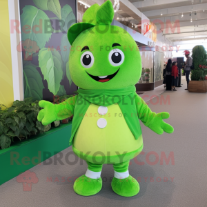 Lime Green Spinach mascot costume character dressed with a Romper and Beanies