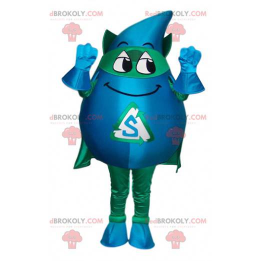 Mascota de superhéroe enmascarada en forma de gota. -