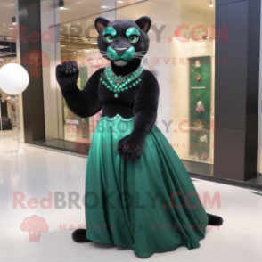 Forest Green Panther mascot costume character dressed with a Ball Gown and Bracelets