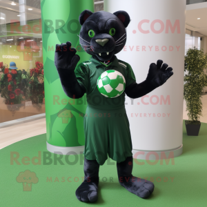 Forest Green Panther mascot costume character dressed with a Ball Gown and Bracelets