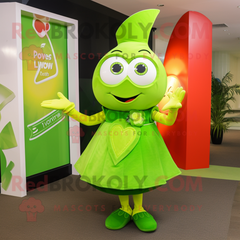 Lime Green Arrow Of Love mascot costume character dressed with a Dress and Watches Lime Green Arrow Of Love mascot costume character dressed with a Dress and Watches
