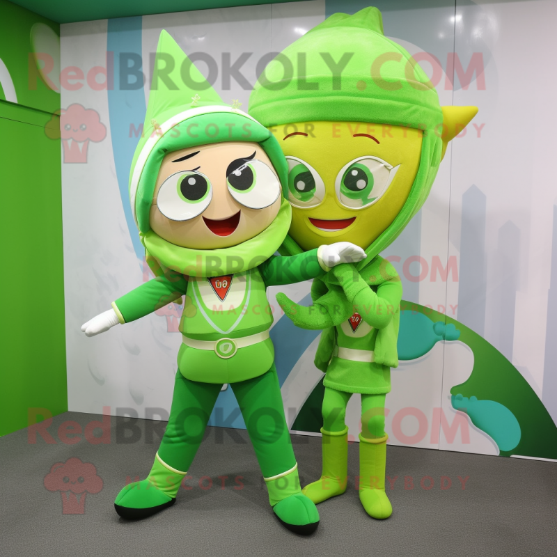 Lime Green Arrow Of Love mascot costume character dressed with a Dress and Watches Lime Green Arrow Of Love mascot costume character dressed with a Dress and Watches