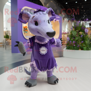 Lavender Tapir mascot costume character dressed with a Romper and Shoe clips