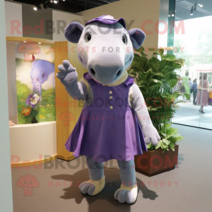 Lavender Tapir mascot costume character dressed with a Romper and Shoe clips