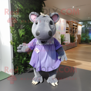 Lavender Tapir mascot costume character dressed with a Romper and Shoe clips