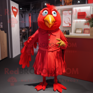 Red Canary mascot costume character dressed with a Culottes and Keychains