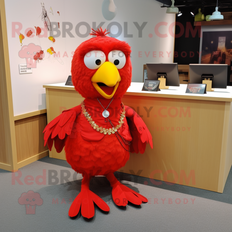 Red Canary mascot costume character dressed with a Culottes and Keychains