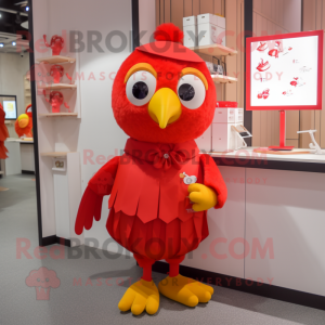 Red Canary mascot costume character dressed with a Culottes and Keychains