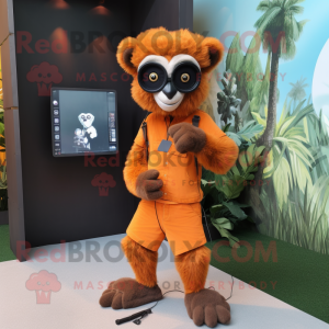 Orange Lemur mascot costume character dressed with a Playsuit and Sunglasses