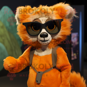 Orange Lemur mascot costume character dressed with a Playsuit and Sunglasses