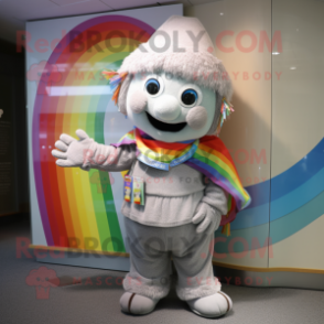 Silver Rainbow mascot costume character dressed with a Sweater and Headbands
