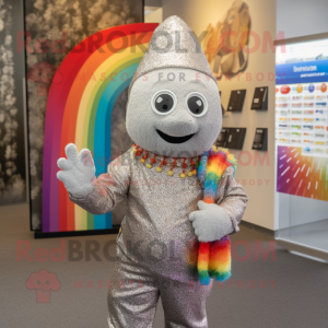 Silver Rainbow mascot costume character dressed with a Sweater and Headbands