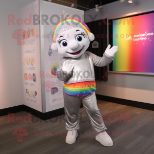 Silver Rainbow mascot costume character dressed with a Sweater and Headbands