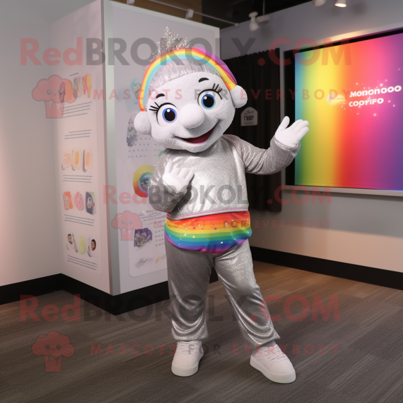 Silver Rainbow mascot costume character dressed with a Sweater and Headbands