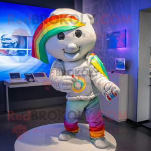 Silver Rainbow mascot costume character dressed with a Sweater and Headbands