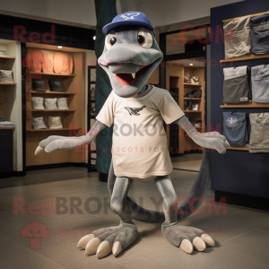 Gray Dimorphodon mascot costume character dressed with a Shorts and Beanies