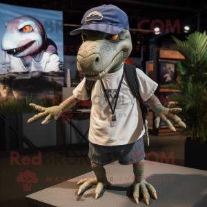 Gray Dimorphodon mascot costume character dressed with a Shorts and Beanies