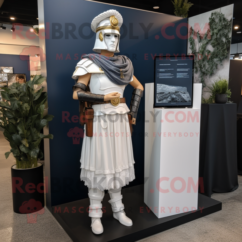 Navy Roman Soldier mascot costume character dressed with a Wedding Dress and Scarves Navy Roman Soldier mascot costume character dressed with a Wedding Dress and Scarves