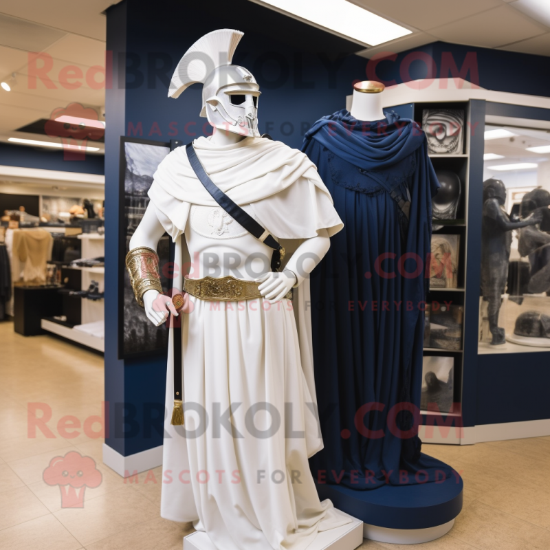 Navy Roman Soldier mascot costume character dressed with a Wedding Dress and Scarves