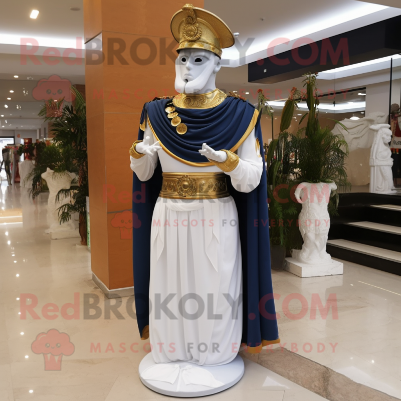 Navy Roman Soldier mascot costume character dressed with a Wedding Dress and Scarves