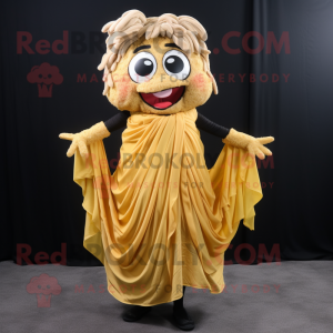 Gold Pulled Pork Sandwich mascot costume character dressed with a Maxi Dress and Scarves
