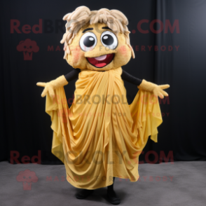 Gold Pulled Pork Sandwich mascot costume character dressed with a Maxi Dress and Scarves