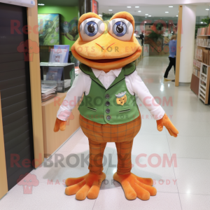 Peach Frog mascot costume character dressed with a Oxford Shirt and Anklets