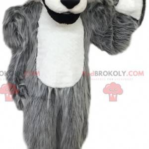 Mascotte de loup gris et blanc. Costume de loup - Redbrokoly.com