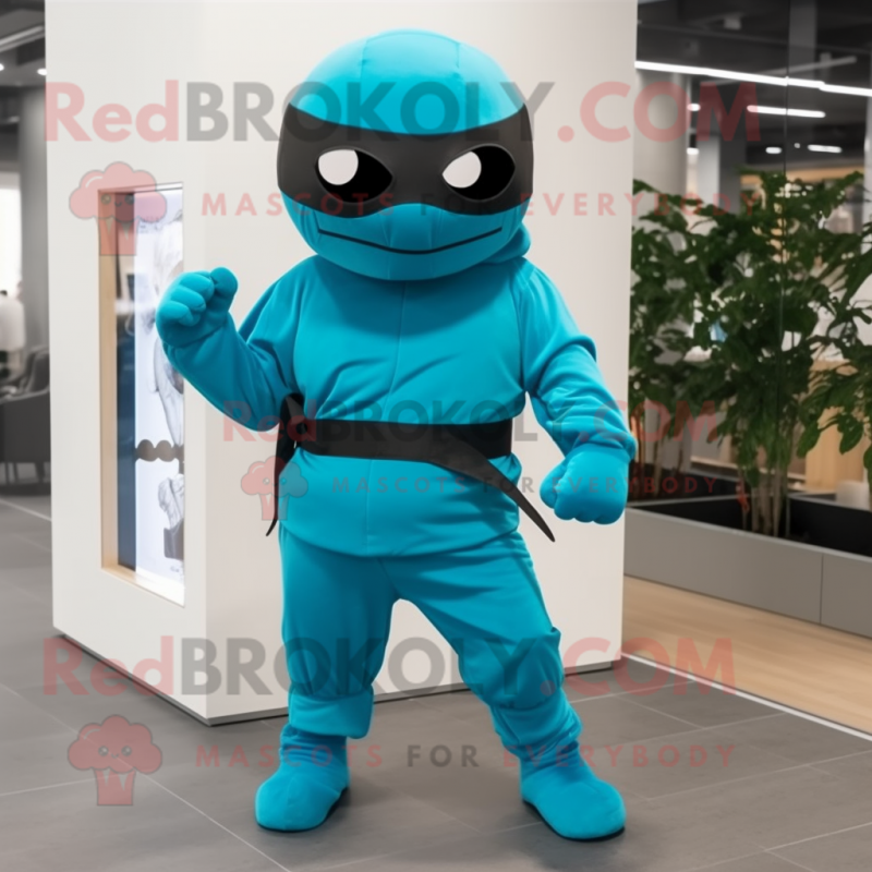 Turquoise Ninja mascot costume character dressed with a Leggings and Sunglasses Turquoise Ninja mascot costume character dressed with a Leggings and Sunglasses