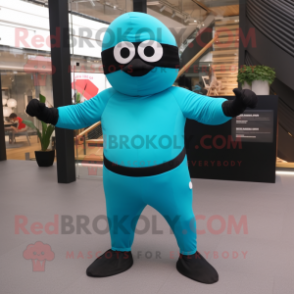 Turquoise Ninja mascot costume character dressed with a Leggings and Sunglasses