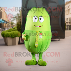 Lime Green Cucumber mascot costume character dressed with a Bermuda Shorts and Ties
