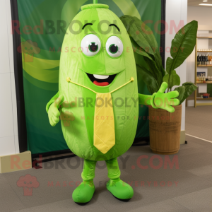 Lime Green Cucumber mascot costume character dressed with a Bermuda Shorts and Ties