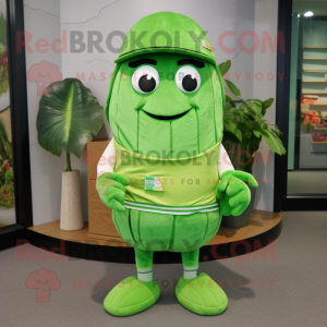 Lime Green Cucumber mascot costume character dressed with a Bermuda Shorts and Ties