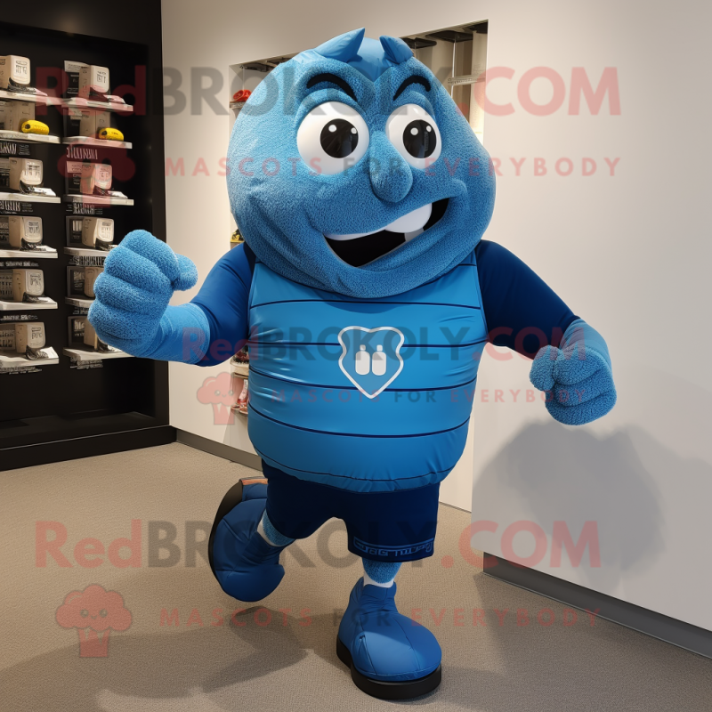 Blue Grenade mascot costume character dressed with a Running Shorts and Cufflinks Blue Grenade mascot costume character dressed with a Running Shorts and Cufflinks