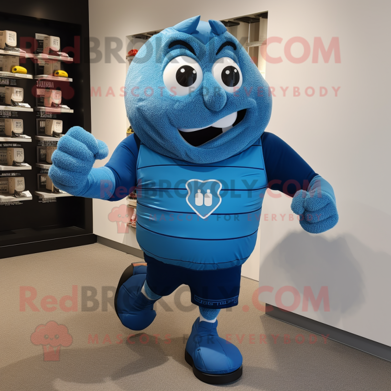 Blue Grenade mascot costume character dressed with a Running Shorts and Cufflinks