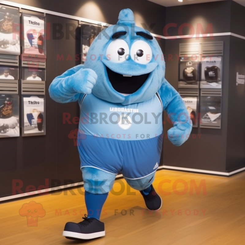 Blue Grenade mascot costume character dressed with a Running Shorts and Cufflinks