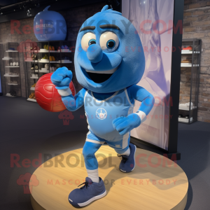 Blue Grenade mascot costume character dressed with a Running Shorts and Cufflinks
