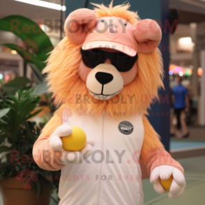 Peach Tamer Lion mascot costume character dressed with a Joggers and Sunglasses