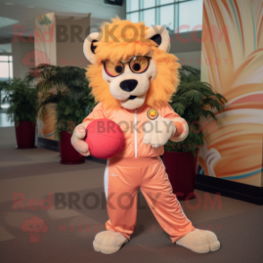 Peach Tamer Lion mascot costume character dressed with a Joggers and Sunglasses