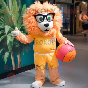 Peach Tamer Lion mascot costume character dressed with a Joggers and Sunglasses
