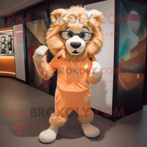 Peach Tamer Lion mascot costume character dressed with a Joggers and Sunglasses