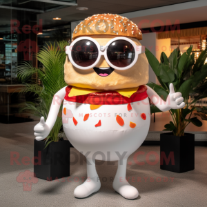 White Burgers mascot costume character dressed with a Bikini and Sunglasses